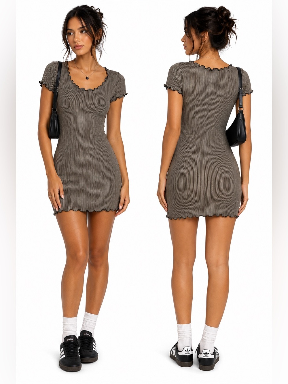 Vintage LaBelle Fashions USA Ribbed Knit Mini Dress Y2K Lettuce Hem Size L